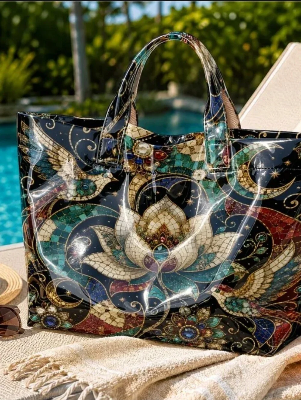 Beautiful Artsy Mosaic Lotus Flower Large Tote Daily Comnute Hand Bsg